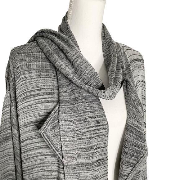Misook Gray Black Heathered Knit Open Front Cardigan Attached Scarf XS - Picture 5 of 8